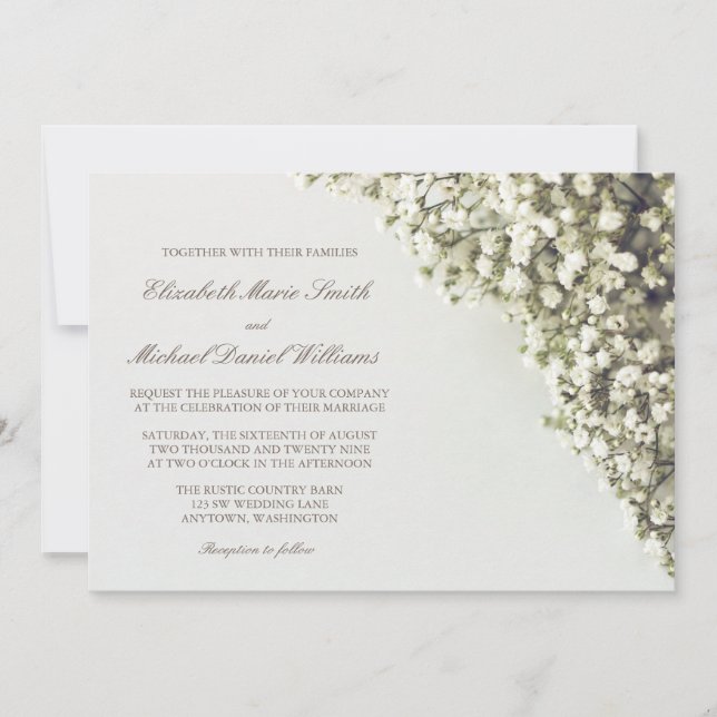 Vintage Baby's Breath Wedding Invitations (Front)