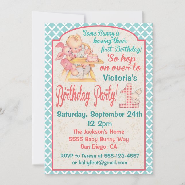 VIntage Baby's First Birthday Party Invitation (Front)