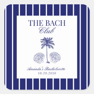 Vintage Bach Club Navy Beach Bachelorette Favor Square Sticker