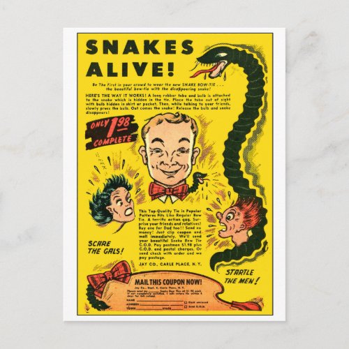 Vintage Back of Comic Book Ad Snakes Alive Postcard
