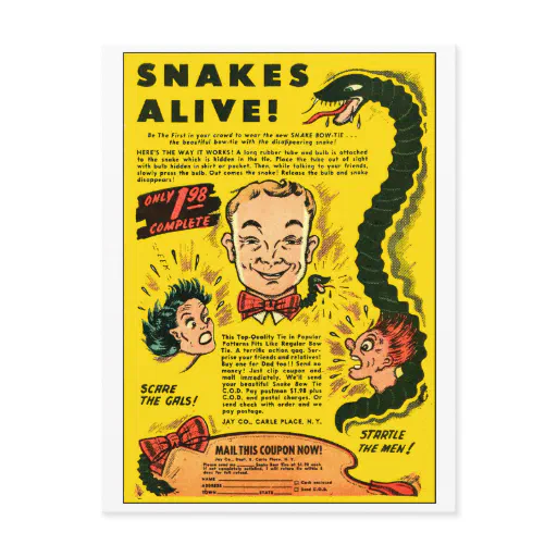 Vintage Back of Comic Book Ad 'Snakes Alive' Postcard