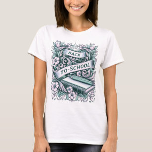 Vintage Back to School Floral Engraving T-Shirt