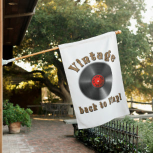 Vintage Back to Vinyl Record Art House Flag