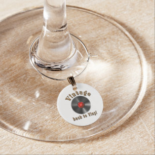 Vintage Back to Vinyl Record Art Wine Charm