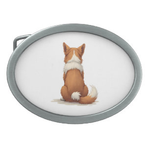 Vintage Back View Dog Illustration on White Backgr Belt Buckle