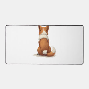 Vintage Back View Dog Illustration on White Backgr Desk Mat