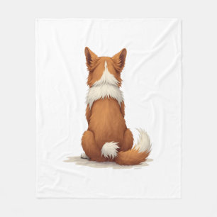 Vintage Back View Dog Illustration on White Backgr Fleece Blanket