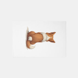 Vintage Back View Dog Illustration on White Backgr Rug
