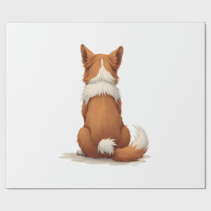 Vintage Back View Dog Illustration on White Backgr Wrapping Paper