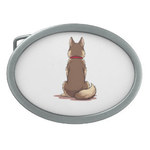 Vintage Back View Husky Dog Illustration Brown Whi Belt Buckle