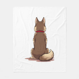 Vintage Back View Husky Dog Illustration Brown Whi Fleece Blanket