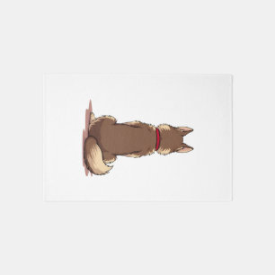 Vintage Back View Husky Dog Illustration Brown Whi Rug