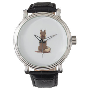Vintage Back View Husky Dog Illustration Brown Whi Watch