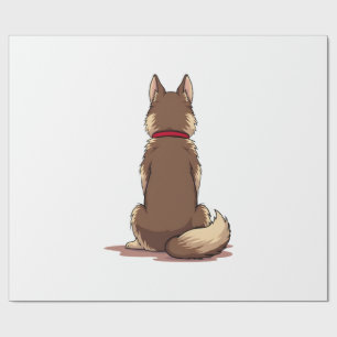 Vintage Back View Husky Dog Illustration Brown Whi Wrapping Paper