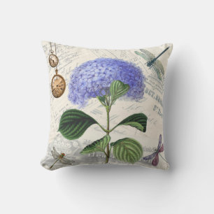 Vintage Background Blue Hydrangea Flower Throw Pillow