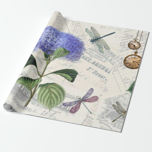 Vintage Background Blue Hydrangea Flower Wrapping Paper