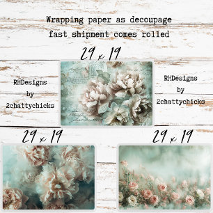 Vintage Background Peonies Decoupage Wrapping Paper Sheets