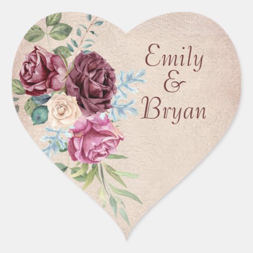 Vintage Background Rose Spray Wedding Thank You Cl Heart Sticker