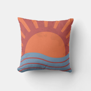 Vintage background with sea and sun. Summer retro  Throw Pillow