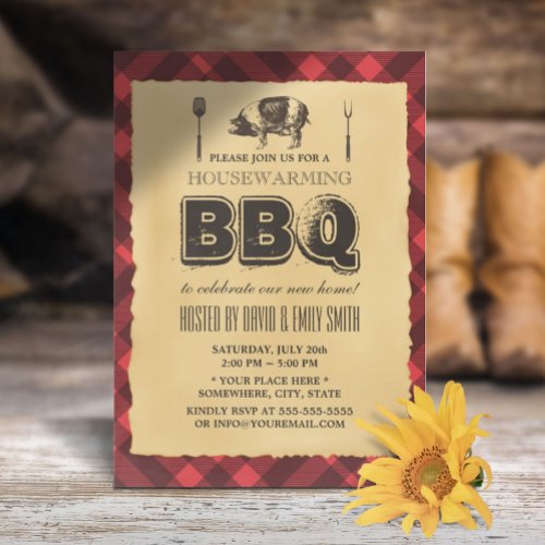 Vintage Backyard BBQ Housewarming Party Invitation