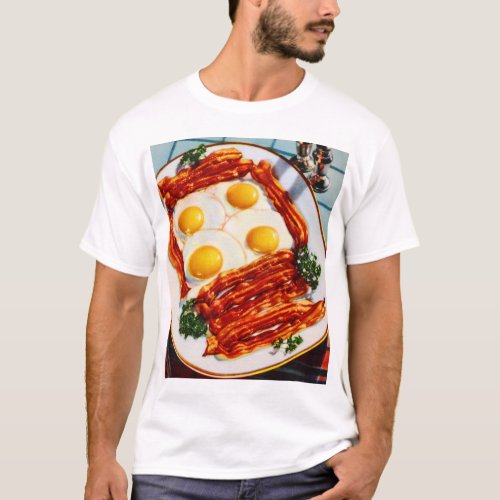 Vintage Bacon and Eggs Bacon Strips Sunny Side Up T_Shirt