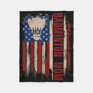Vintage Badminton Mom American Usa Flag Funny Spor Fleece Blanket