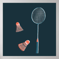 Vintage Badminton Print - Racquet and Birdies Art