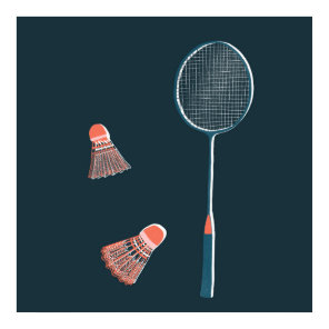 Vintage Badminton Print - Racquet and Birdies Art