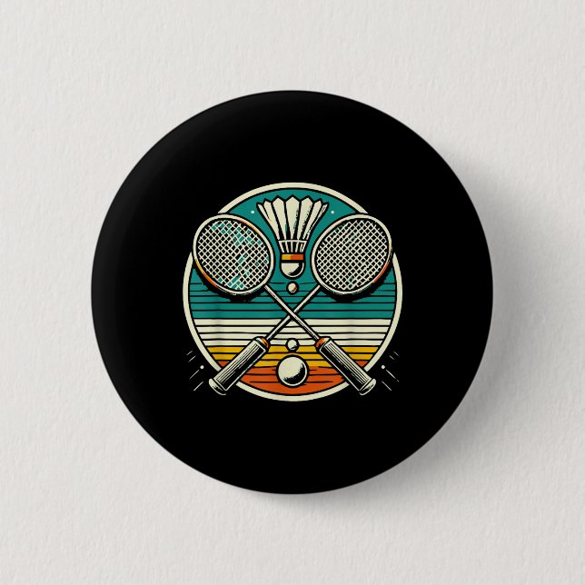 Vintage Badminton Rackets Shuttle Crossed Rackets  Button (Front)