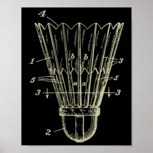 Vintage Badminton Shuttle Blueprint Patent Poster