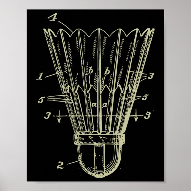 Vintage Badminton Shuttle Blueprint Patent  Poster (Front)
