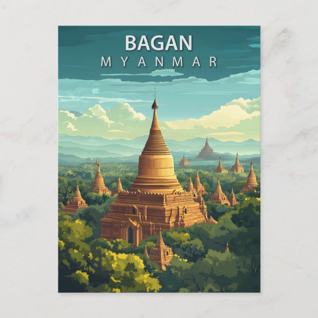 Vintage Bagan Myanmar Travel Postcard (Front)