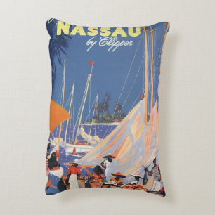 Vintage Bahamas Travel Art, Fly Nassau by Clipper Accent Pillow