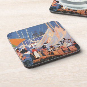 Vintage Bahamas Travel Art, Fly Nassau by Clipper Beverage Coaster