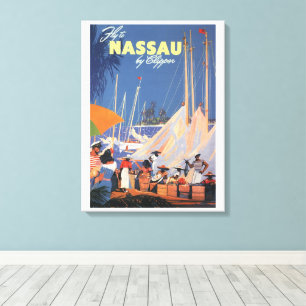 Vintage Bahamas Travel Art, Fly Nassau by Clipper Canvas Print