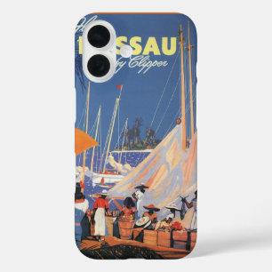 Vintage Bahamas Travel Art, Fly Nassau by Clipper iPhone 16 Case