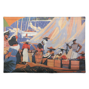Vintage Bahamas Travel Art, Fly Nassau by Clipper Cloth Placemat