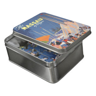 Vintage Bahamas Travel Art, Fly Nassau by Clipper  Jigsaw Puzzle