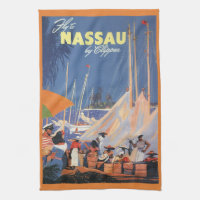 Vintage Bahamas Travel Art, Fly Nassau by Clipper