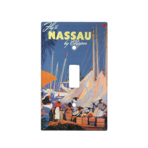Vintage Bahamas Travel Art, Fly Nassau by Clipper Light Switch Cover