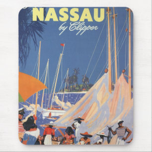 Vintage Bahamas Travel Art, Fly Nassau by Clipper Mouse Pad