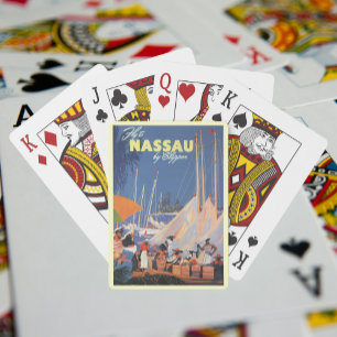 Vintage Bahamas Travel Art, Fly Nassau by Clipper Poker Cards