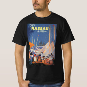 Vintage Bahamas Travel Art, Fly Nassau by Clipper T-Shirt