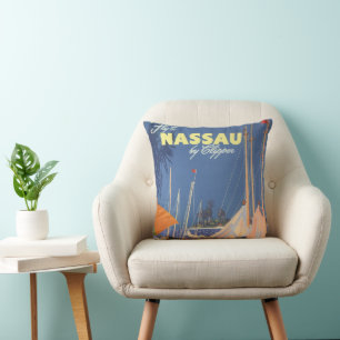 Vintage Bahamas Travel Art, Fly Nassau by Clipper Throw Pillow