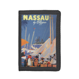 Vintage Bahamas Travel Art, Fly Nassau by Clipper Tri-fold Wallet