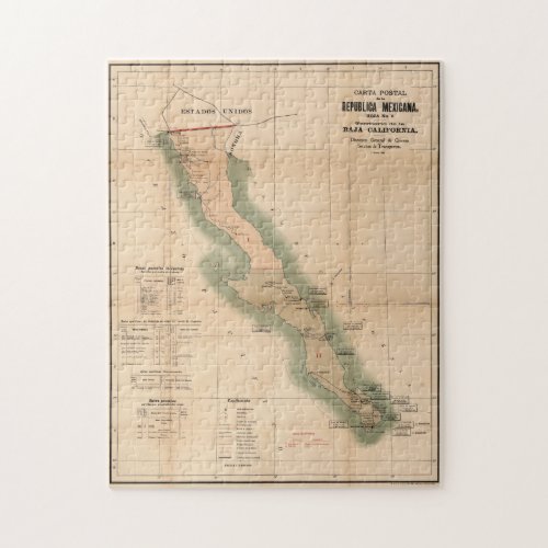 Vintage Baja California Postal Map 1904 Jigsaw Puzzle