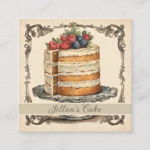 Vintage Baker Pastry Chef Bakery Catering Cake Square Business Card