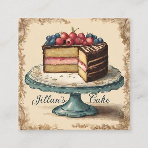 Vintage Baker Pastry Chef Bakery Catering Cake Square Business Card