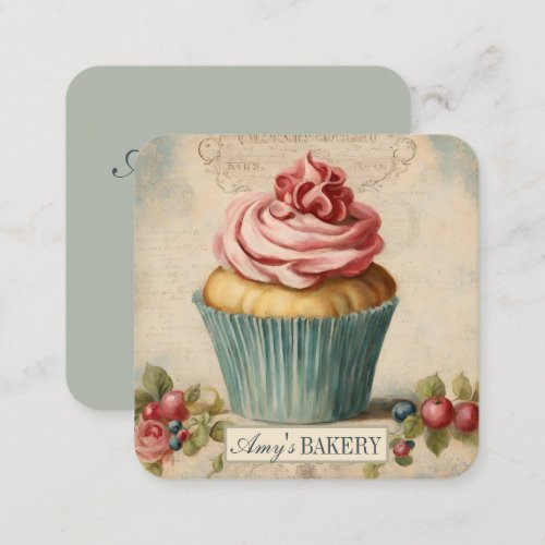 Vintage Baker Pastry Chef Cake Bakery Cupcake Square Business Card