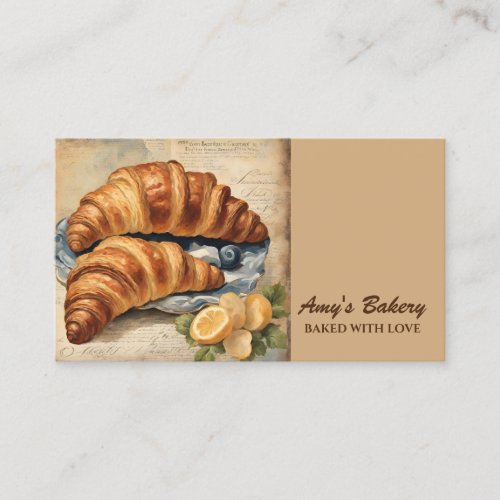 Vintage Baker Pastry Chef Croissant Bread Bakery Business Card